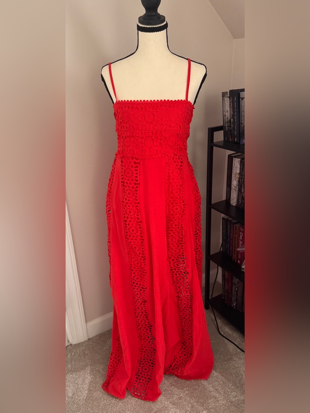 Maternity Red Crochet-Detail Maxi Dress - Promesa
